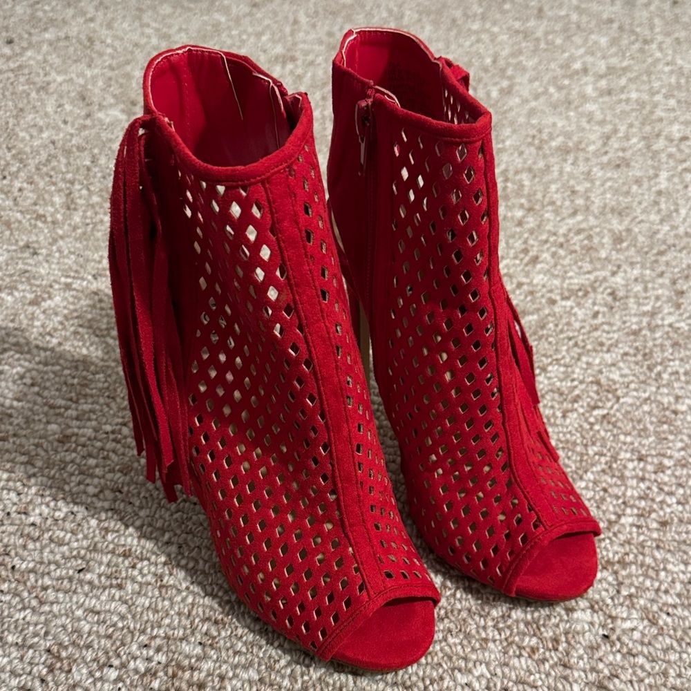 JustFab Red Cutout Ankle Booties